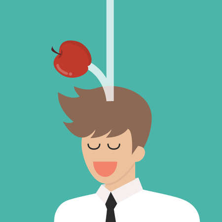 Apple falling dawn to the businessman head. Vector illustrationのイラスト素材