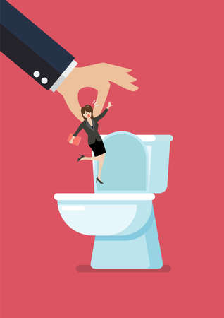 Hands throw a business man in the toilet bowl. Vector illustrationのイラスト素材
