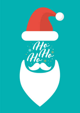 Hat Beard Mustache and Glasses of Santa with Ho-Ho-Ho text. Greeting card Vector illustrationのイラスト素材