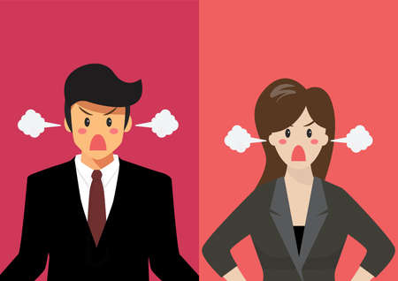 Angry business man and woman vector illustration. graphic cartoon