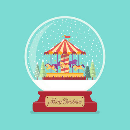 Merry christmas glass ball with church in winter season. Vector illustrationのイラスト素材