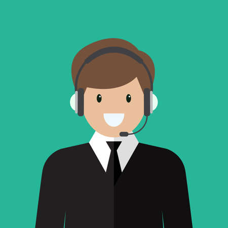Businessman working in call center. Flat style vector illustrationのイラスト素材