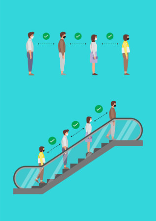 People with Social distancing. Prevent Covid-19 spread in the community. vector illustration.のイラスト素材