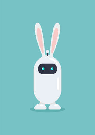 Cute robot wearing bunny ears mask in flat style. Vector illustration. Graphic designのイラスト素材