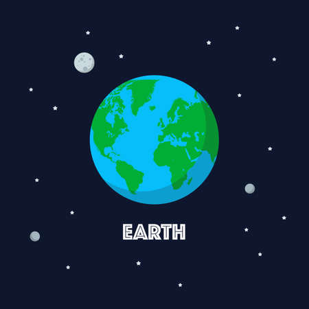 Earth and moon on space background. Flat style vector illustrationのイラスト素材