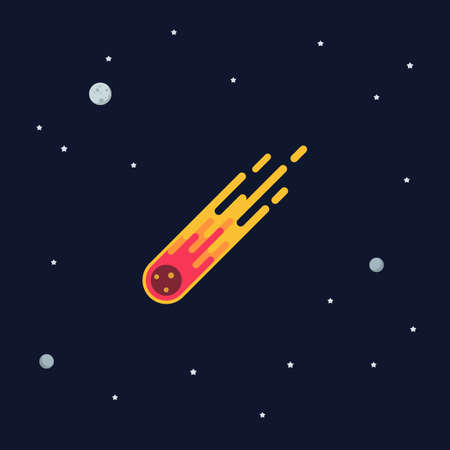 Meteorite on space background. star and planets on galaxy background. Solar system. Flat style...