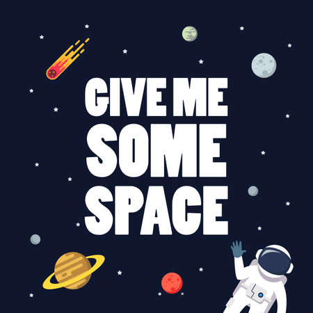 Give me some space slogan with space background. star and planets on galaxy background. Flat style vector illustrationのイラスト素材