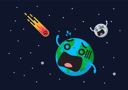 Giant asteroid is approaching to frightening earth. Flat style vector illustrationのイラスト素材