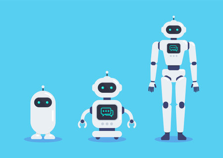 Android Robots Set Cyborg Technology and Futuristic Intelligence Machine. Graphic design in flat styleのイラスト素材