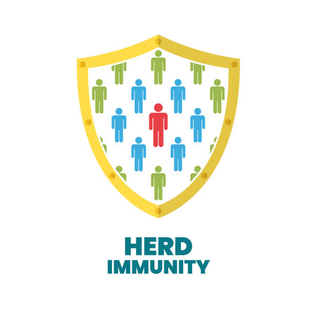 Group of people with Herd immunity agains virus bacteria in shield symbol.のイラスト素材