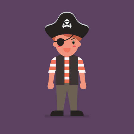 Kid wearing a pirate costume. Halloween holiday party. Vector illustrationのイラスト素材