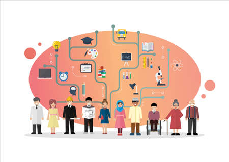 People with Education Concept. Education infographic in flat style. Vector illustrationのイラスト素材
