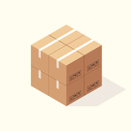 Isometric Cardboard Boxes. Vector illustrationのイラスト素材
