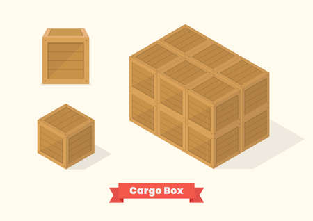 Cargo wood box isometric projection view. Vector illustrationのイラスト素材