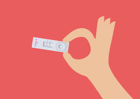 Hand holding Rapid kits of Covid-19 Ag test. Vector illustration