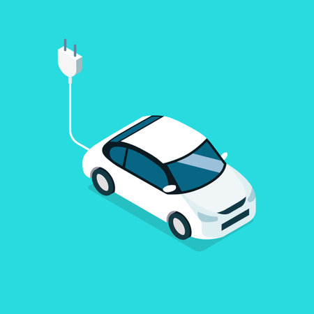 Isometric electric car EV car. vector illustrationのイラスト素材