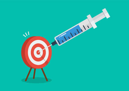 Big vaccine syringe injection to target dartboard.のイラスト素材