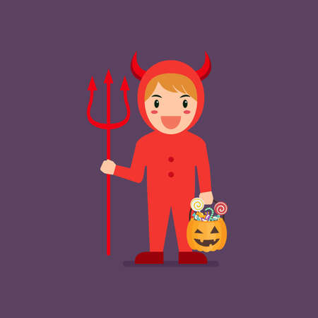 Kids in devil halloween costume. Vector illustrationのイラスト素材