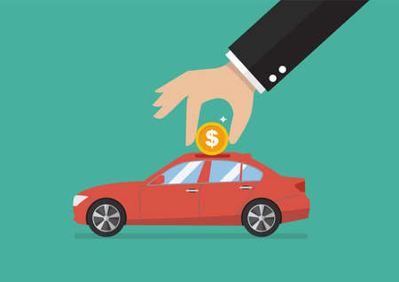 Businessman collect the money in car piggy bank. Financial planning concept.のイラスト素材