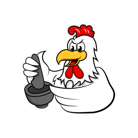 Cartoon chicken cooking papaya salad. Vector illustrationのイラスト素材