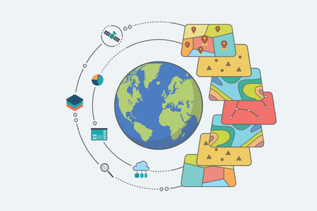 Geographic Information System. GIS Spatial Data Layers Concept for Business Analysis. Vector...