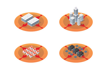 Isometric district zoning urbanization. City expand concept. vector illustrationのイラスト素材