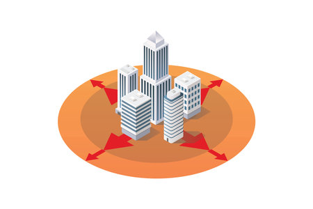 Isometric of expanded downtown district zone. City expand concept. vector illustrationのイラスト素材