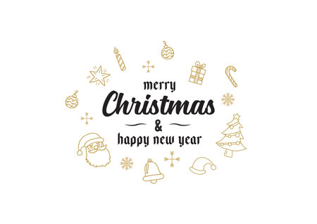 Merry Christmas with doodles art icon. Greeting card Vector illustrationのイラスト素材