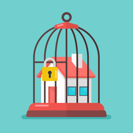 Locked house inside the cage. Real estate business concept. vector illustrationのイラスト素材