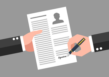 Hand signing a document. Business concept. Vector illustrationのイラスト素材