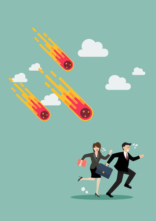 Business people run away from meteorite. Business metaphor concept. Vector illustrationのイラスト素材