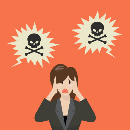 Business woman covering her ears to prevent a toxic words. Business conceptのイラスト素材
