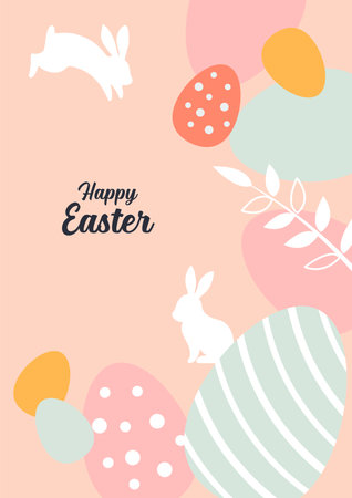 Rabbit Silhouette Happy Ester Poster. Vector Graphic Designのイラスト素材