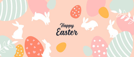 Rabbit Silhouette Happy Ester Poster. Vector Graphic Designのイラスト素材