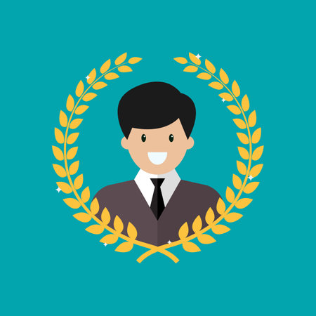 Honor man with golden wreath. Employee of the week. Vector illustrationのイラスト素材