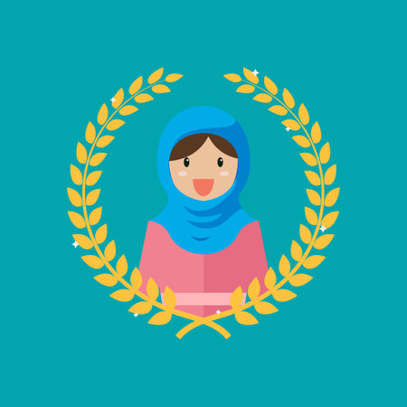 Honor muslim woman with golden wreath. Vector illustrationのイラスト素材