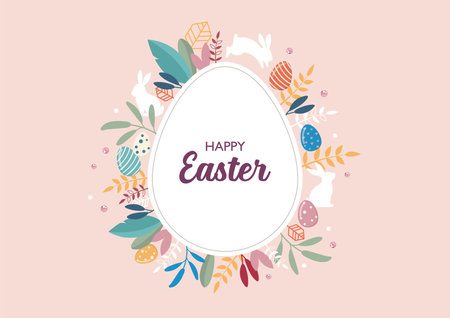 Happy Easter greeting invitation card. Vector illustrationのイラスト素材