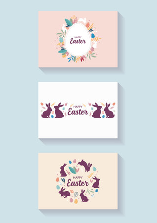 Happy easter with bunnies collection. Invitation greeting card. Vector illustrationのイラスト素材