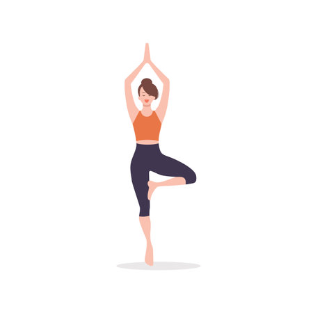 Young woman doing yoga and fitness exercise. Vector illustrationのイラスト素材