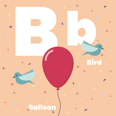 Cute children ABC alphabet flashcard words with the letter B for kids learning English vocabulary. Airplane Anchor Apple. Vector illustrationのイラスト素材