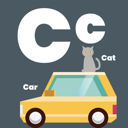 Cute children ABC alphabet flashcard words with the letter C for kids learning English vocabulary. Airplane Anchor Apple. Vector illustrationのイラスト素材