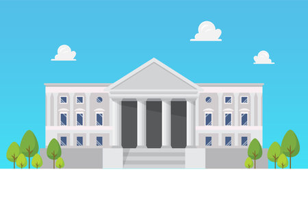 Bank building in flat style. Bank on blue sky backgroundのイラスト素材