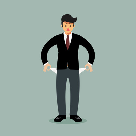 Businessman has no money in his pockets. Vector illustration. graphic cartoonのイラスト素材