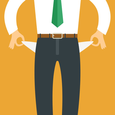 Businessman has no money. Empty pockets. Vector illustration. graphic cartoonのイラスト素材
