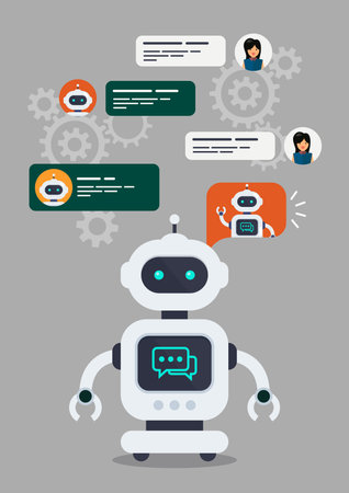 Chatbot chatting artificial intelligence. Smart Ai chat bot communicate with human. Vector illustrationのイラスト素材