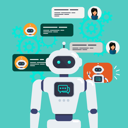 Artificial intelligence chat bot. Smart Ai chat bot communicate with human. Vector illustrationのイラスト素材