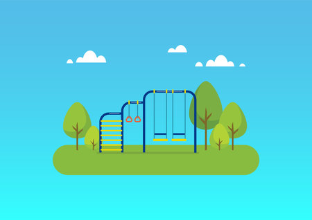 Exercise equipments at public park. Vector illustrationのイラスト素材
