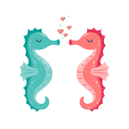 Couple seahorse cute cartoon. Vector illustrationのイラスト素材