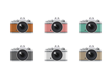 Colorful set of retro cameras in a flat style. Vector illustrationのイラスト素材