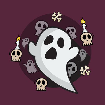 Spooky ghosts doodle style. Vector illustrationのイラスト素材
